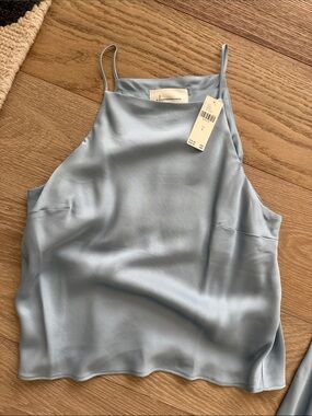 Anthropologie Pale Blue Satin Halter Cami